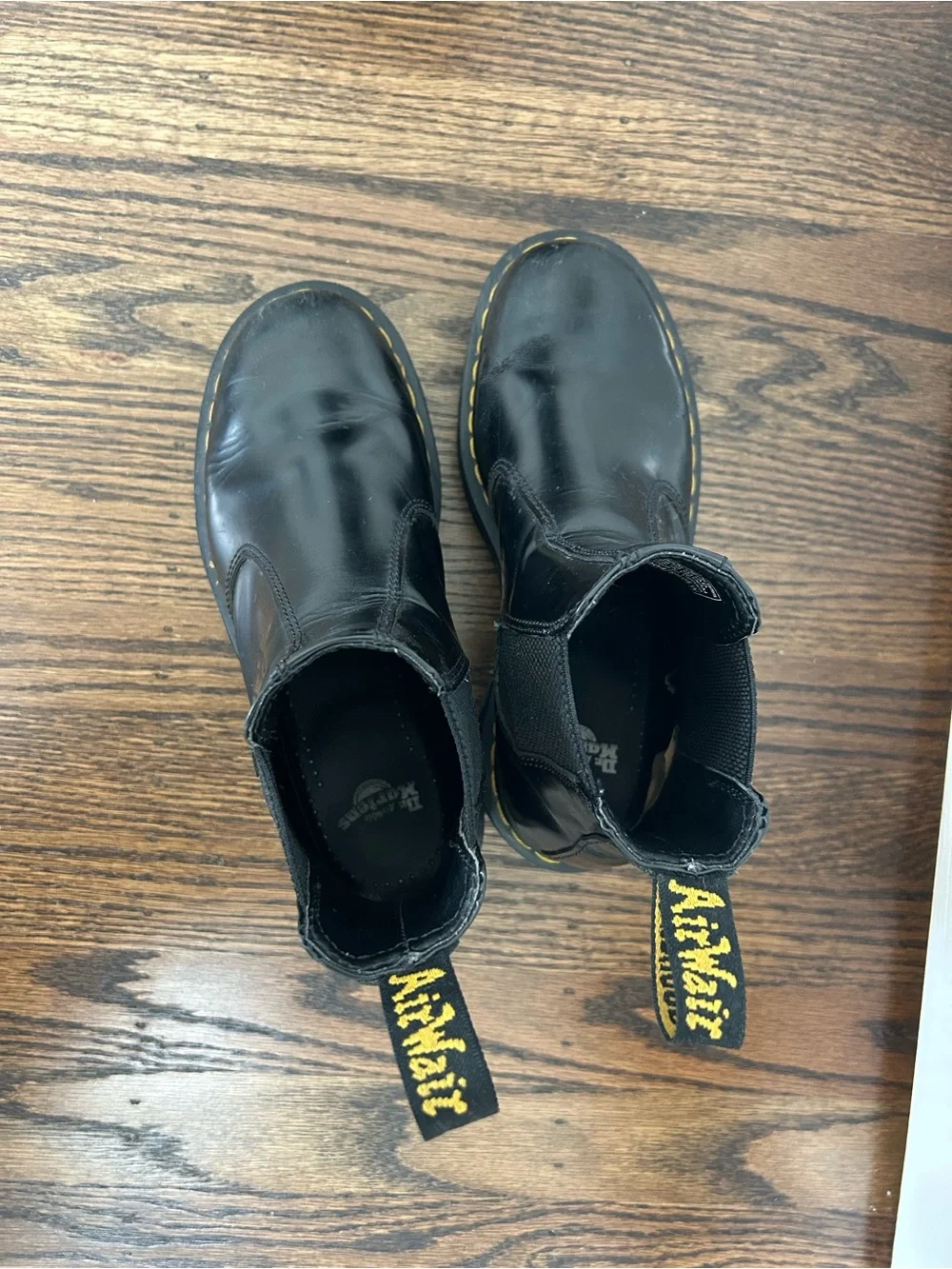 Dr. Martens Black Leather Platform Chelsea Boot with Yellow Tab